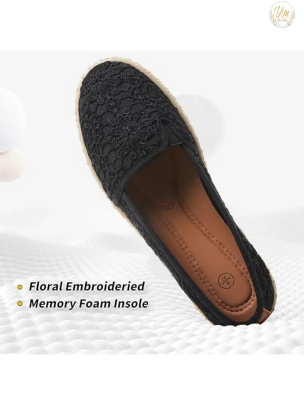 Women's Embroidered Lace Ballet Flats with Memory Foam Insole - Slip On Dress